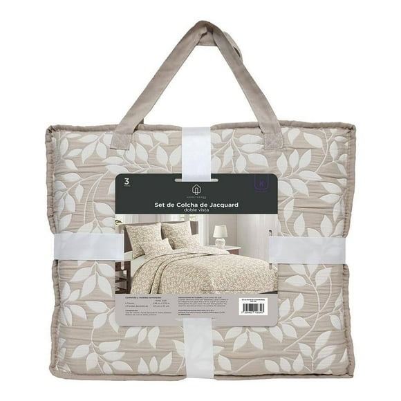 Se De Edrecolcha Home Trends Jacquard Beige 3 Piezas King Size