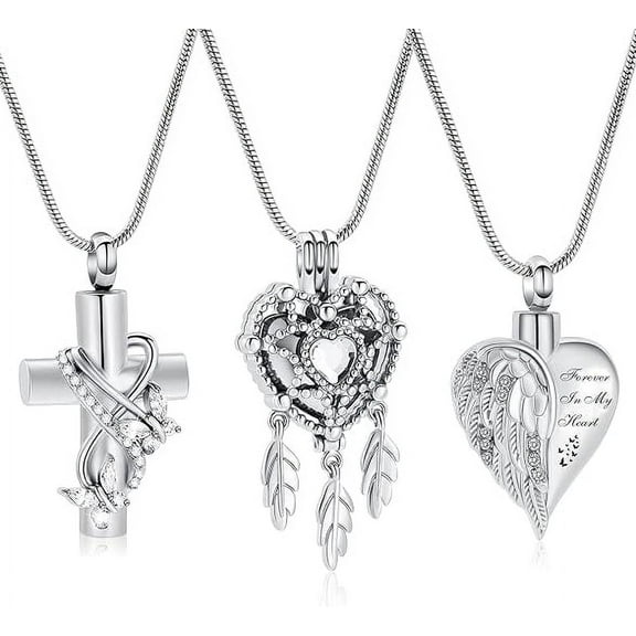 3 Pack Urn Cremation Urn Necklace for Ashes Cross Dream Catcher Heart Keepsake Pendant Cremation Jewelry Memorial Locket Ashes Urn Necklace