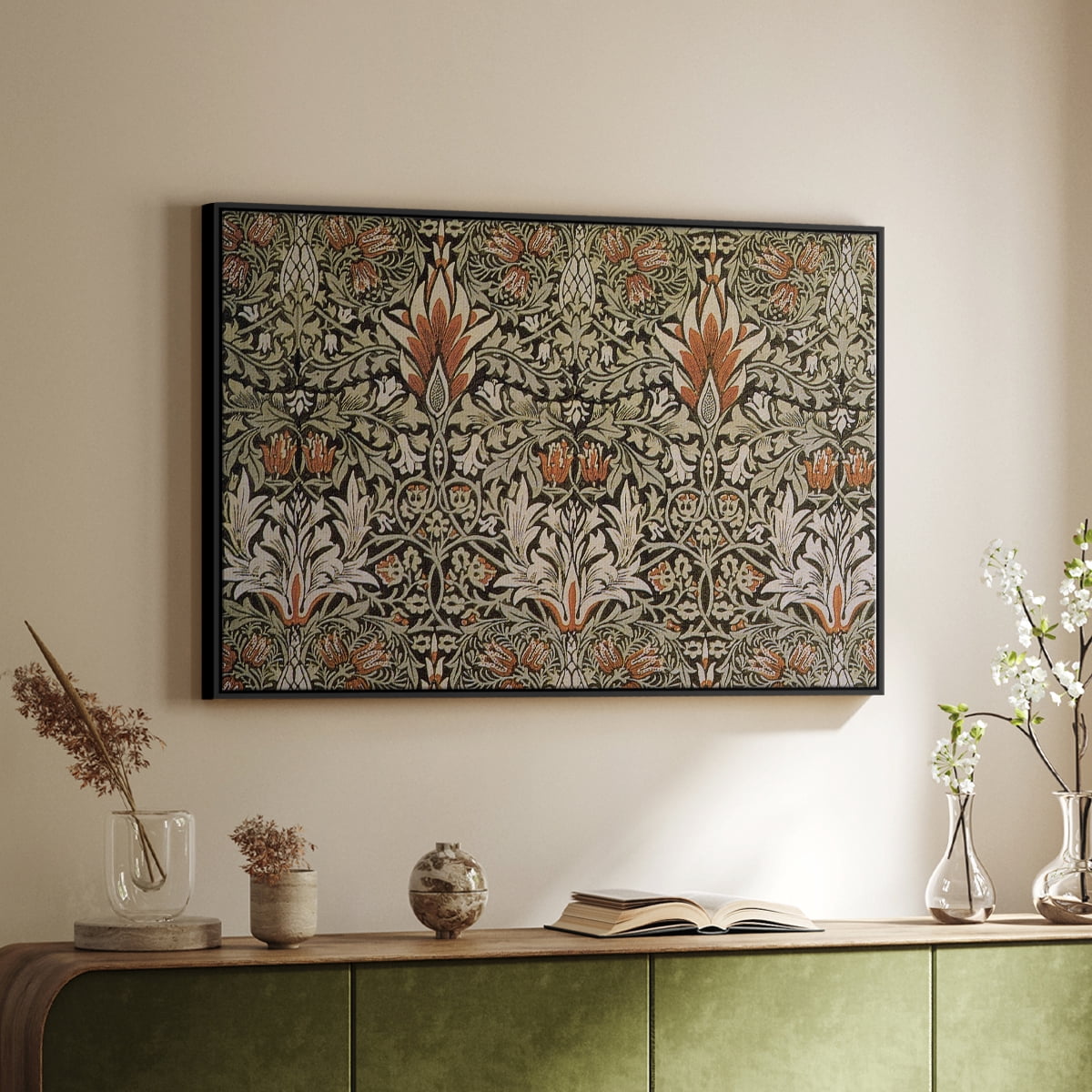 Vintage Abstract Print-LVI Framed in Black Wood Gallery Wrapped Canvas 25 in. x 37 in.