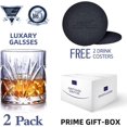 thumbnail image 2 of Nuevo producto, Juego de 2 vasos de whisky, vasos de whisky de cristal de 10 oz, vasos de cóctel 100 % sin plomo Vasos con posavasos y lujo, 2 of 5