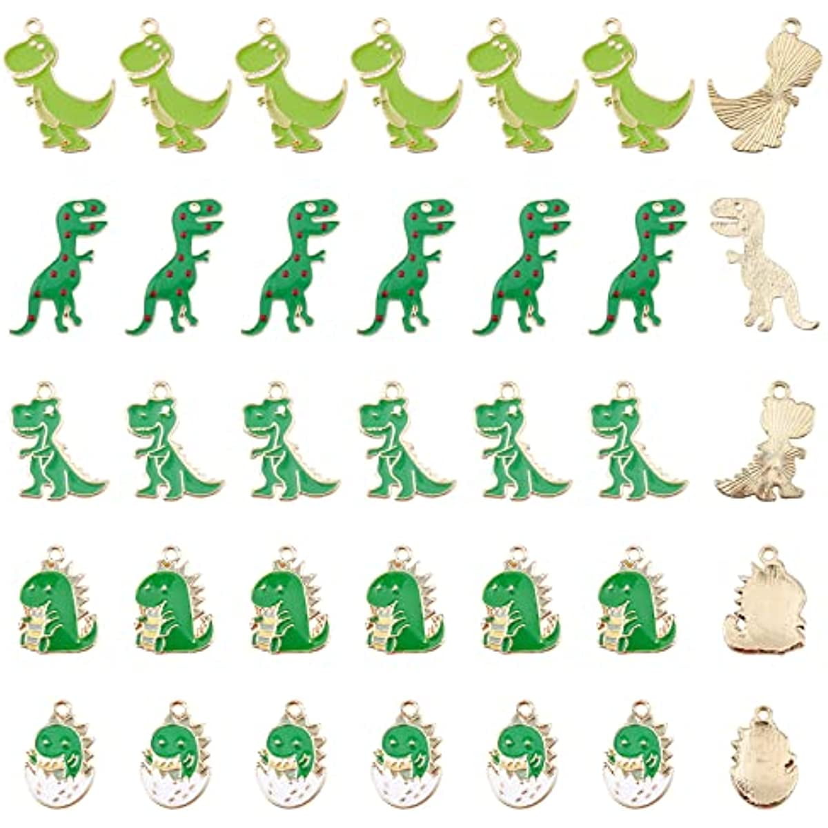 50 Pcs 5 Styles Green Dinosaur Charms Alloy Enamel Pendants Light Gold