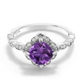 thumbnail image 3 of Gem Stone King 1.74 Cttw Purple Amethyst and Moissanite Solitaire Ring for Women | 925 Sterling Silver | Cushion Cut 7MM | Gemstone Birthstone | Available in Size 5, 6, 7, 8, 9, 3 of 5