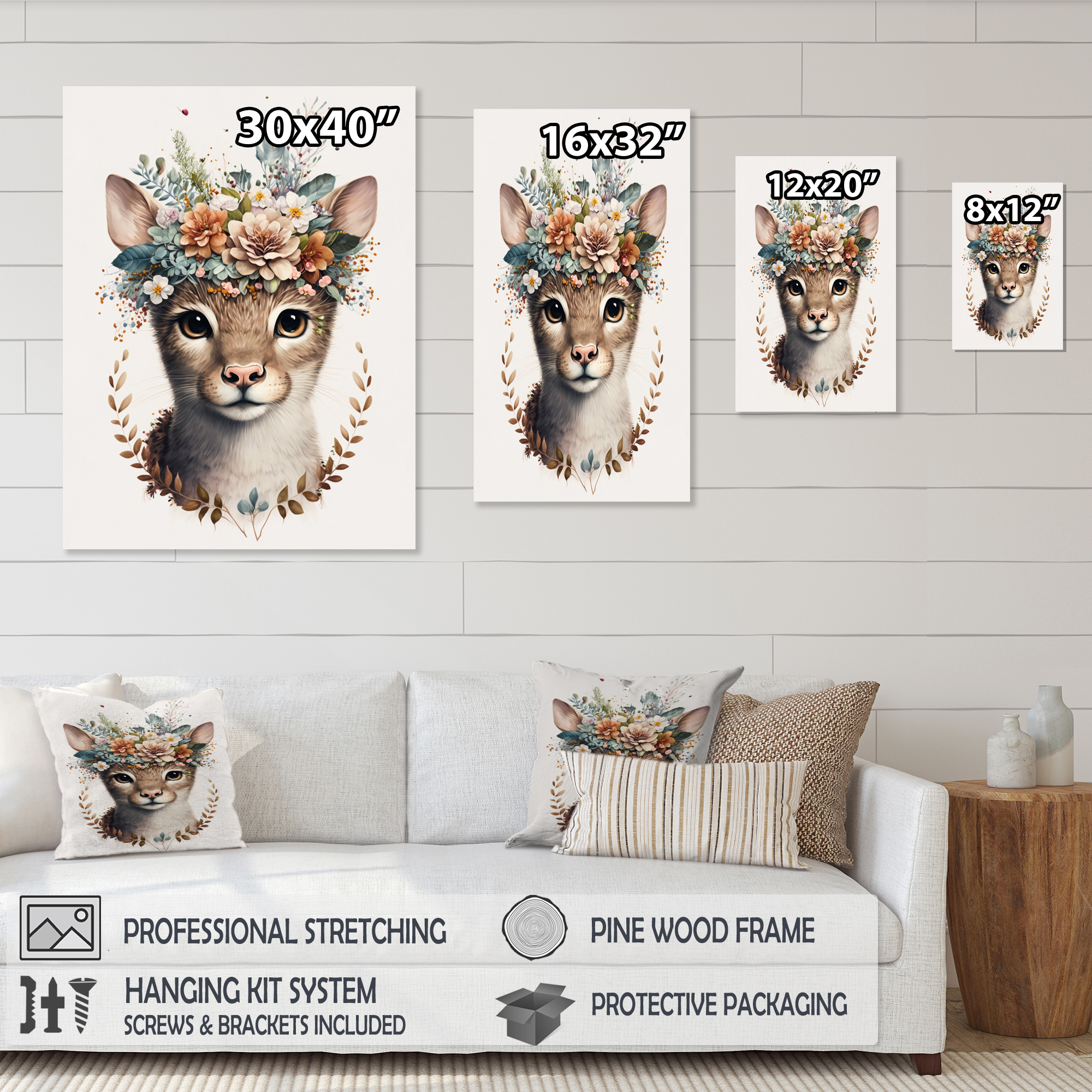 Designart Cute Baby Cat With Floral Crown II Canvas Wall Art