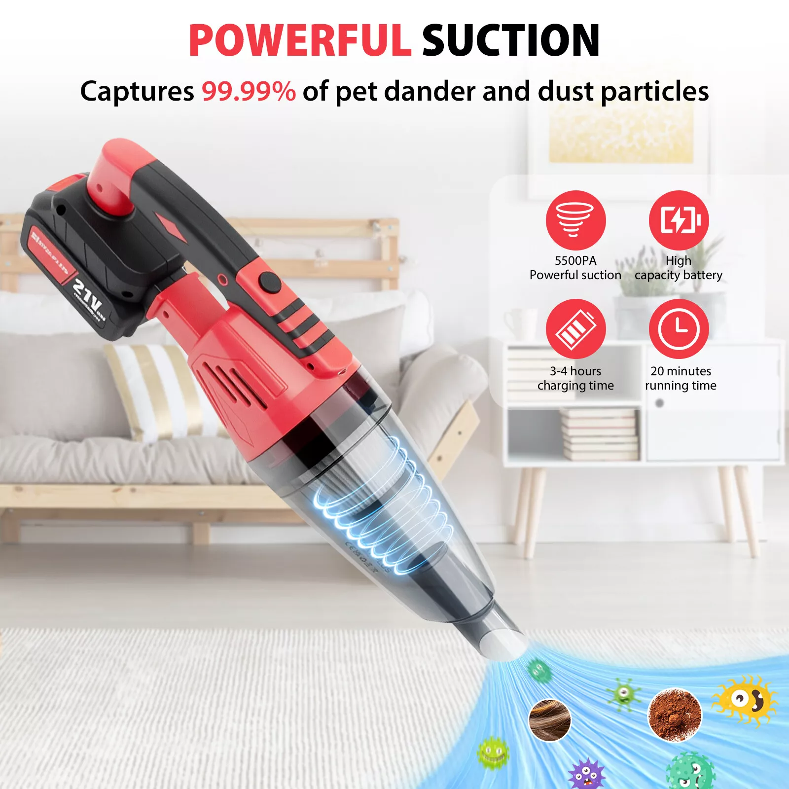 3 in 1 Cordless Vacuum Cleaner Rechargeable Lightweight Stick Vacuum Cleaner LED