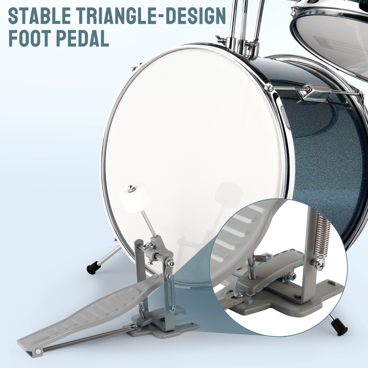 Kids Drum Set, 3-Pieces Junior Beginner Drum Kit with Adjustable Throne Stool, Bass Drum Pedal and 2 Drumsticks, 14 Inch Drum Musical Instruments with Cymbal, Tom and Snare Drum, Sky Blue
