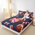 thumbnail image 3 of Castle Fairy Sport Football Bed Sheets 4-Piece, Kawaii Bow Full Size Sheets, White Red Blue,1 Fitted Sheet, 1 Flat Sheet and 2 Pillowcases, 3 of 6