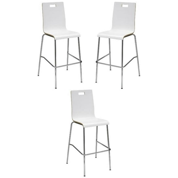 Home Square 30" Stylish Laminate Bentwood Bar Stool in White - Set of 3