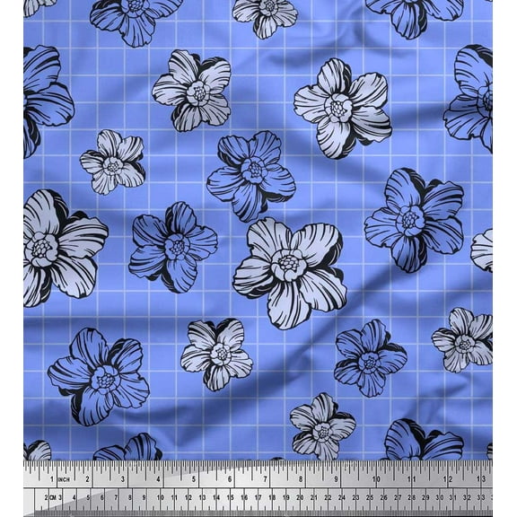 Soimoi Cotton Duck Fabric Check & Floral Artistic Print Fabric by Yard 42 Inch Wide