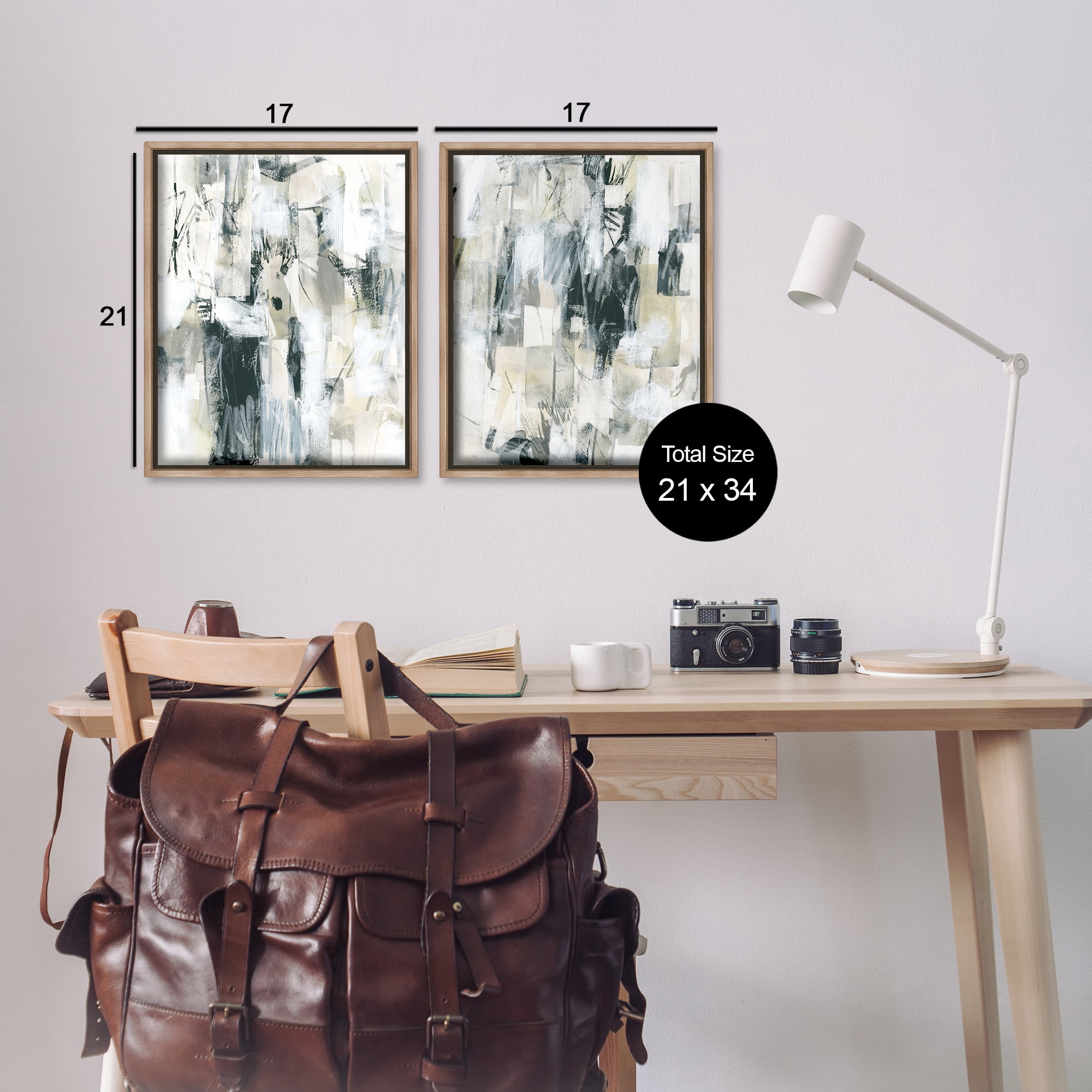 Stupell Industries Abstract Charcoal and Beige Abstract Painting Brown Floater Framed Canvas Art Print Wall Art, 17 x 21, Set of 2