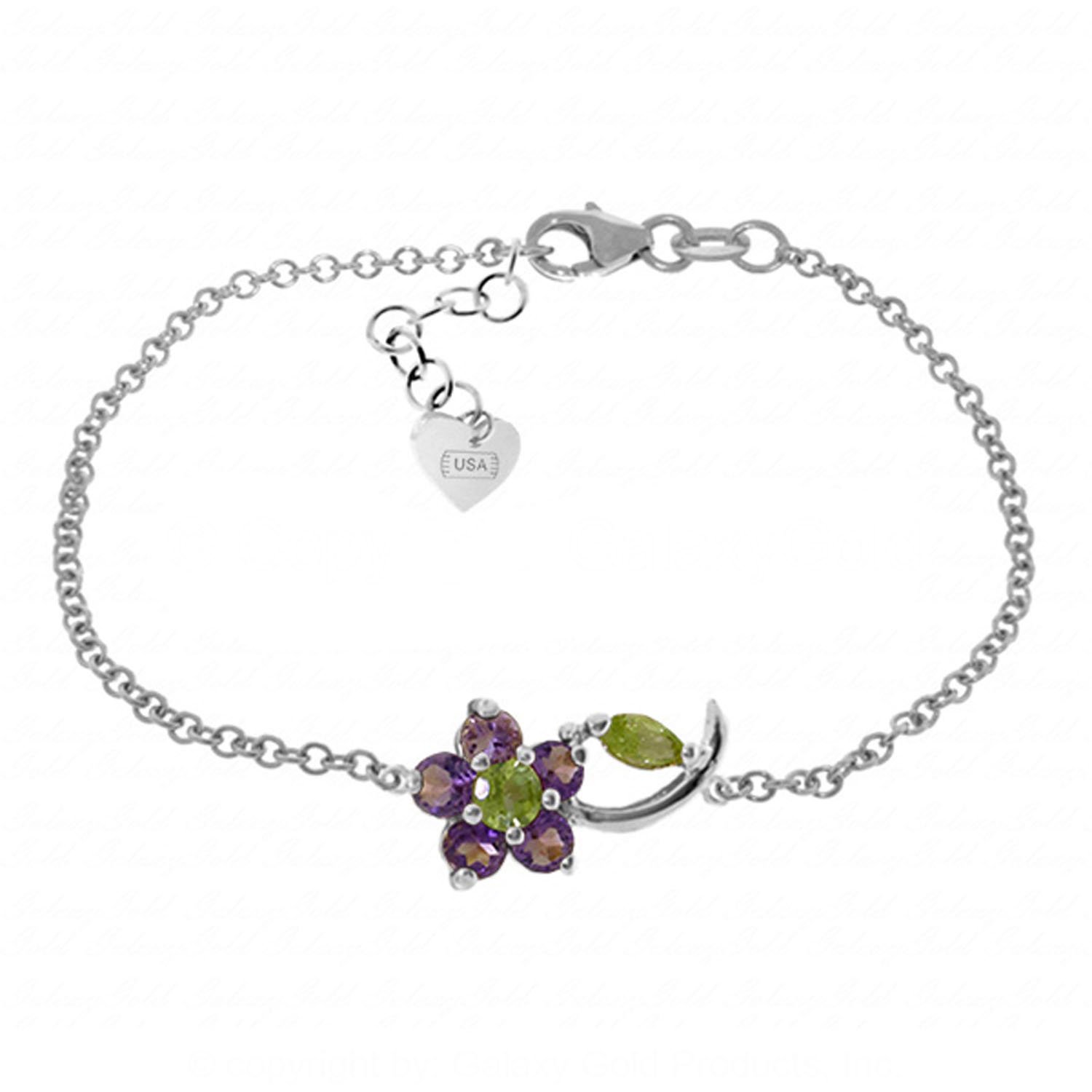 Galaxy Gold 14K Solid Gold 0.87 Carat Natural Amethyst Bracelet for Women - White Gold Fine Jewelry