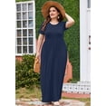 thumbnail image 2 of SHOWMALL Women's Plus Size Wedding Guest Maxi Dress with Pockets, Navy Blue 2X Flowy Short Sleeve Scoop Neck Formal to Casual, 2 of 5