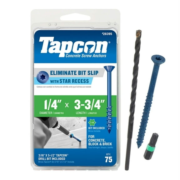 Tapcon 28395 1/4x3-3/4 Blue Star Drive Bugle Head Concrete Anchors 75/Box
