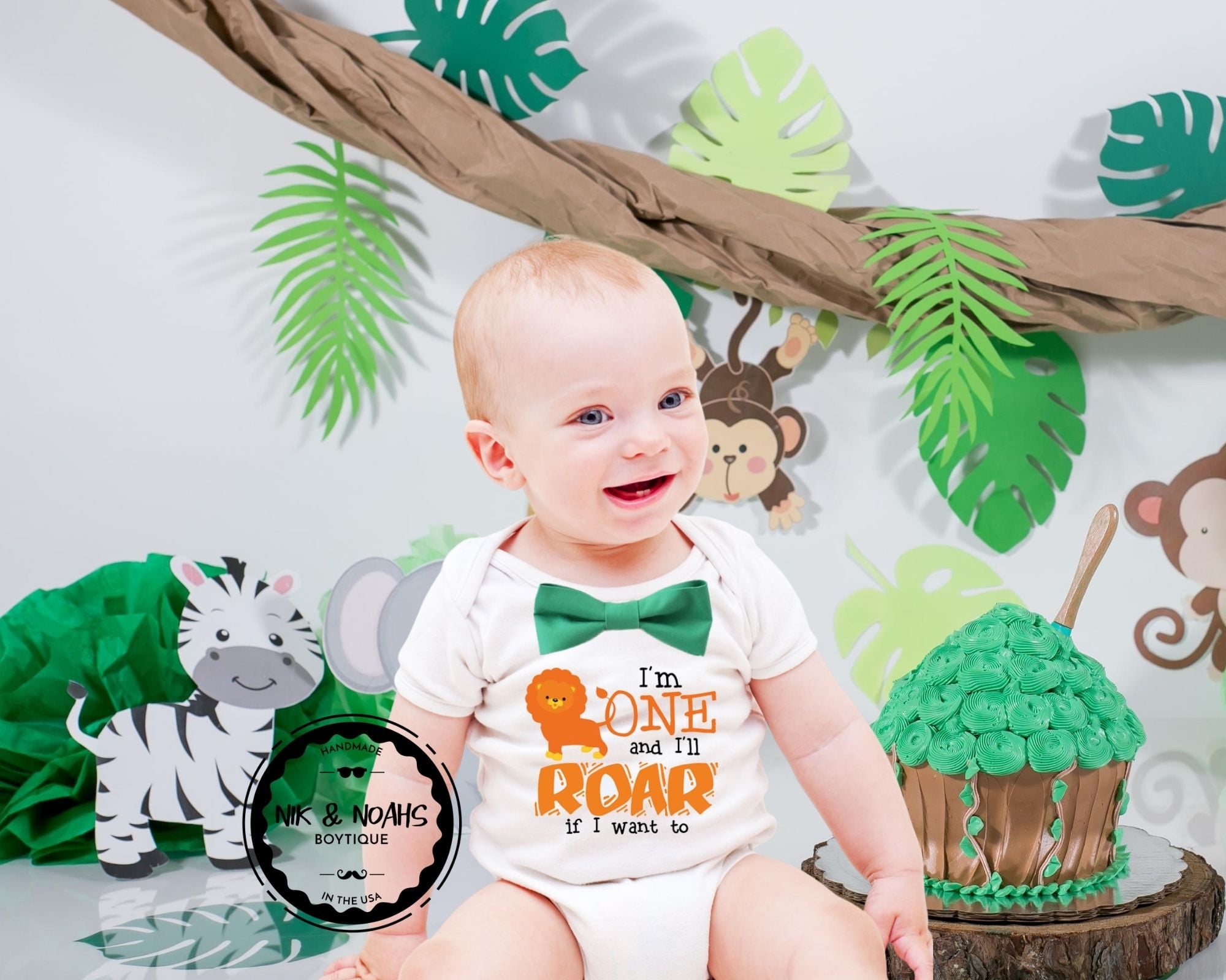 Jungle Zoo First Birthday Shirt 1st Birthday Outfit Bow Tie Suspenders 