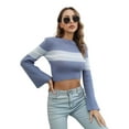 thumbnail image 3 of hirigin Women Knit Crop Sweater Casual Striped Contrast Color Long Sleeves Pullover Knitwear Tops Streetwear, 3 of 8
