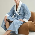 thumbnail image 6 of Htigea Plush Bathrobe for Unisex Women Men Long Sleeve Shawl Collar Nightgown Fleece Loungewear Soft Comfy Housecoat Blue,M, 6 of 8