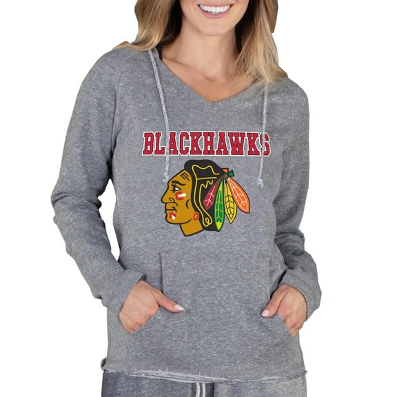 Women's Concepts Sport Gray Chicago Blackhawks Mainstream Terry Tri-Blend Long Sleeve Hooded Top