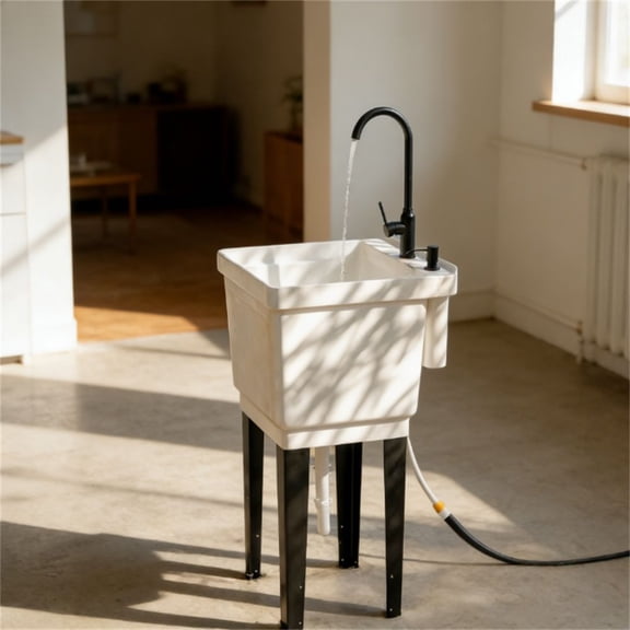 Portable Camping Sink with Faucet and Soap Dispenser, Independent Outdoor Laundry Sink White