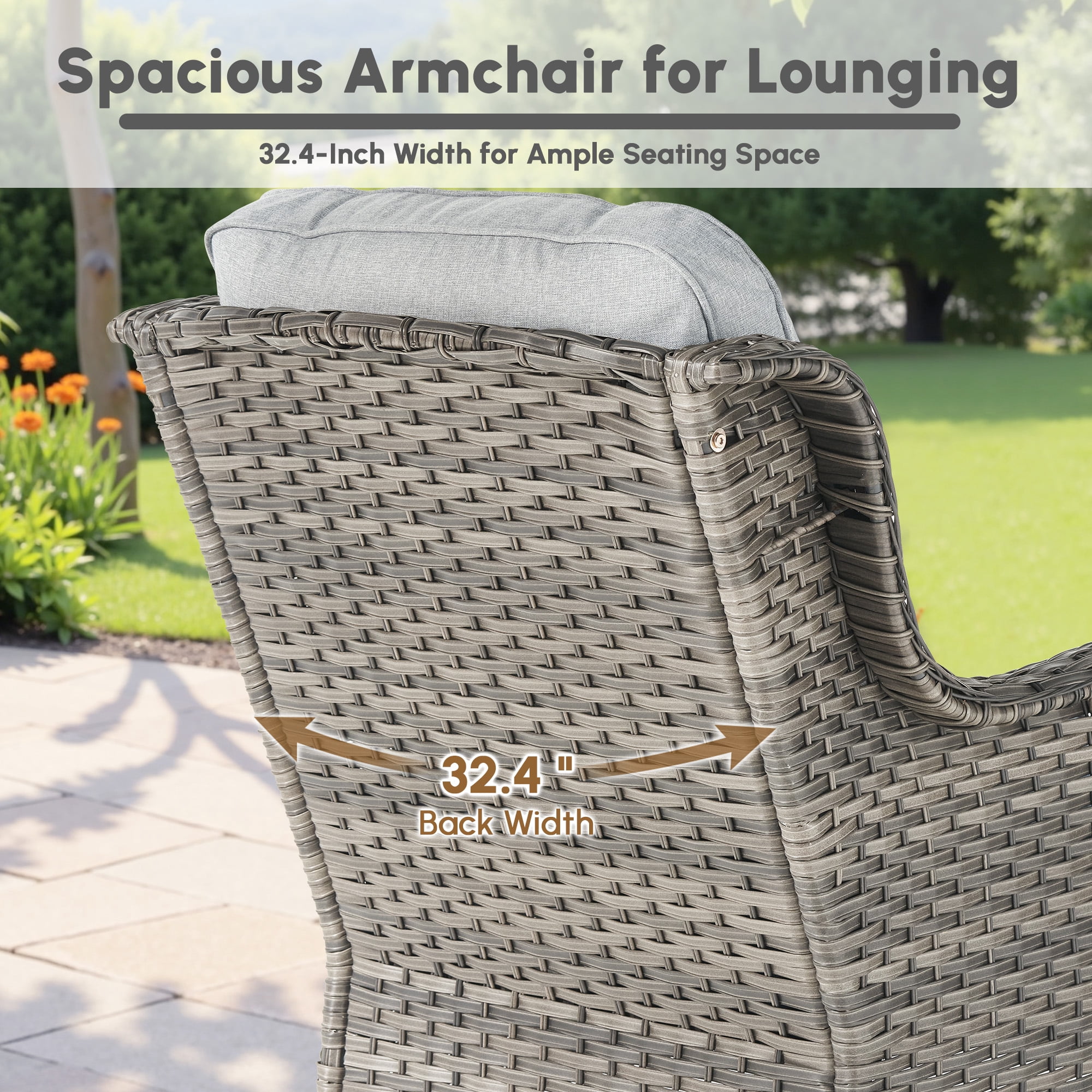 Ovios 7 Pieces Patio Furniture Set High Back All-Weather Wicker Sectional Outdoor Conversation Set with Swivel Chairs & Solar-Powered Coffee Table for Deck, Backyard, or Garden, Denim blue