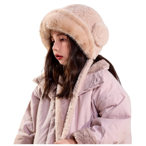 Faraee Kids Fuzzy Winter Trapper Hat Plush Ear Flap Hat with Tie Strings Soft Windproof Warm Snow Hat for Boys Girls Cold Weather 2‑8Y