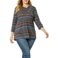 thumbnail image 5 of MODA NOVA Juniors Plus Size Stripe Knitted Boho 3/4 Sleeve V Neck Top 4X Blue, 5 of 7