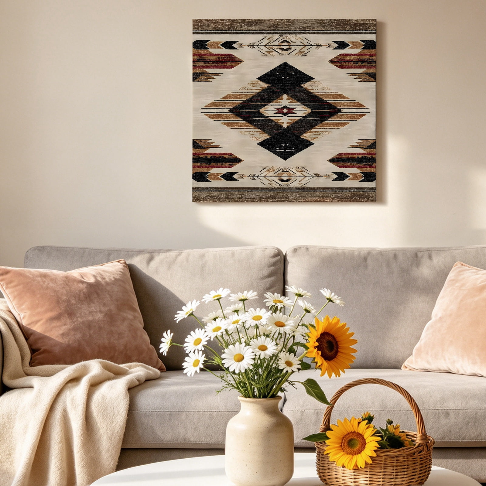 Southwestern Canvas Wall Art for Living Room, Rustic Native American Aztec Bohemian Poster Print Painting for Bedroom Office Home Decoration Wall Pictures Prepare To Hang 16"x16"