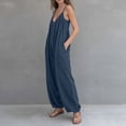 thumbnail image 4 of fheaev Zip Front Jumpsuit for Women V Neck Sleeveless Adjustable Straps Wide Leg with Pockets Loose Fit Summer Vacation Wear Navy M, 4 of 5