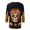 thumbnail image 3 of Craaazy Halloween Printed Shirt For Women Round Neck 3/4 Sleeve T-Shirt Loose Halloween Featival Tops Gifts For Women, 3 of 5
