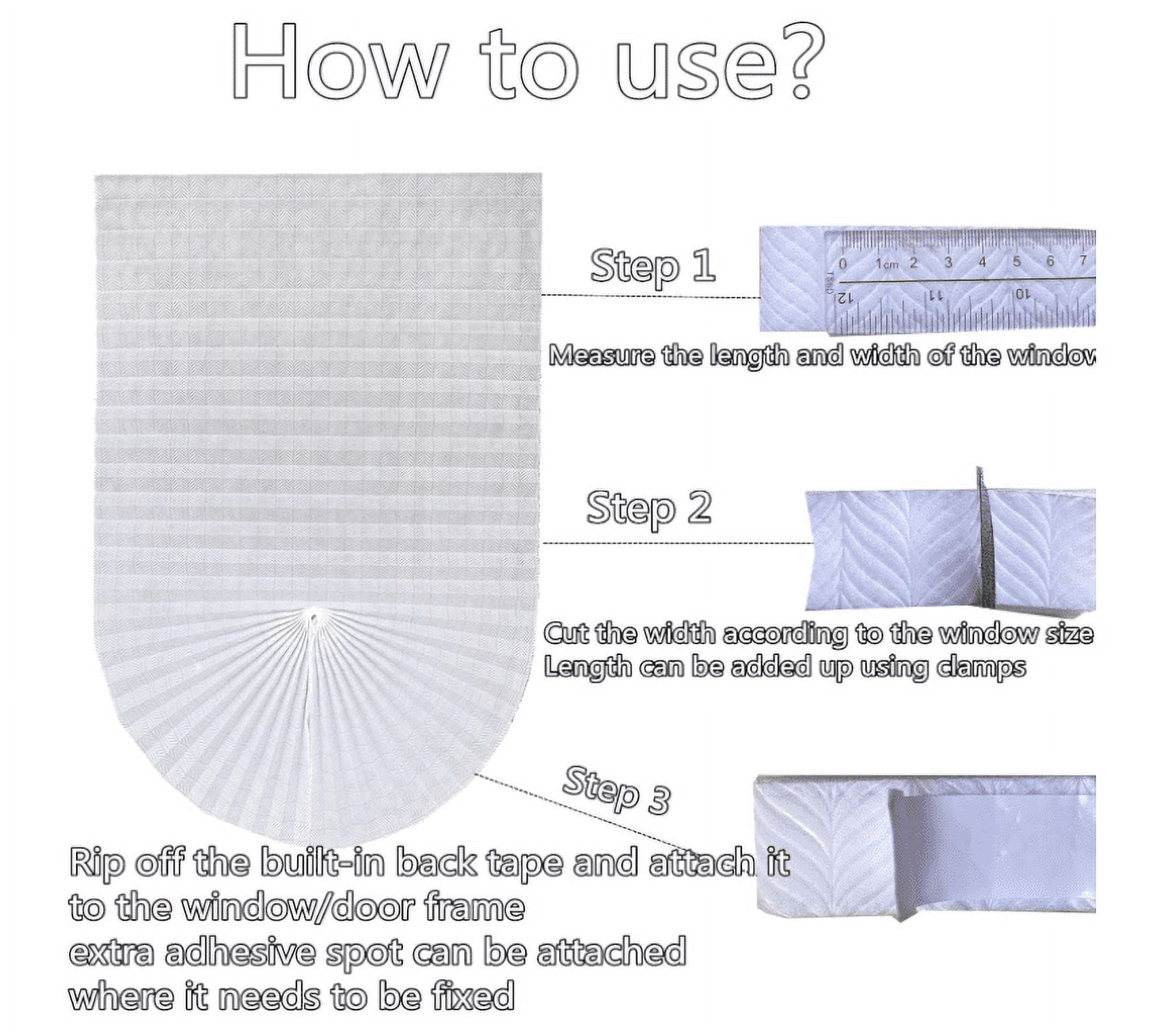 Yogsey 1pcs Ripple Shape Temporary Light Filtering Paper Shades for Windows Cordless No Drill Self Adhesive Pleated Paper Blinds Free Cut Size 50% Light Filtering Shades