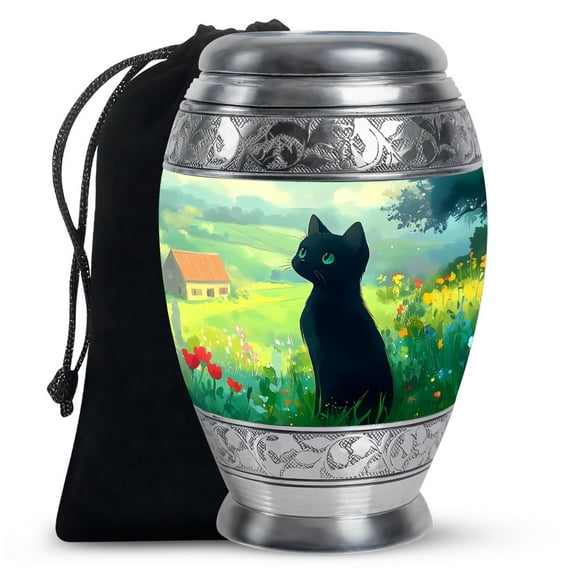 KARYLIZ Cat Urns For Ashes Large - Large Urns For Human Ashes Adult Female - Green Flowers Cremation Urn - Funeral Urn For Adult Ashes Women & Men - Funeral For Human Ashes Adult Man 10 Inch