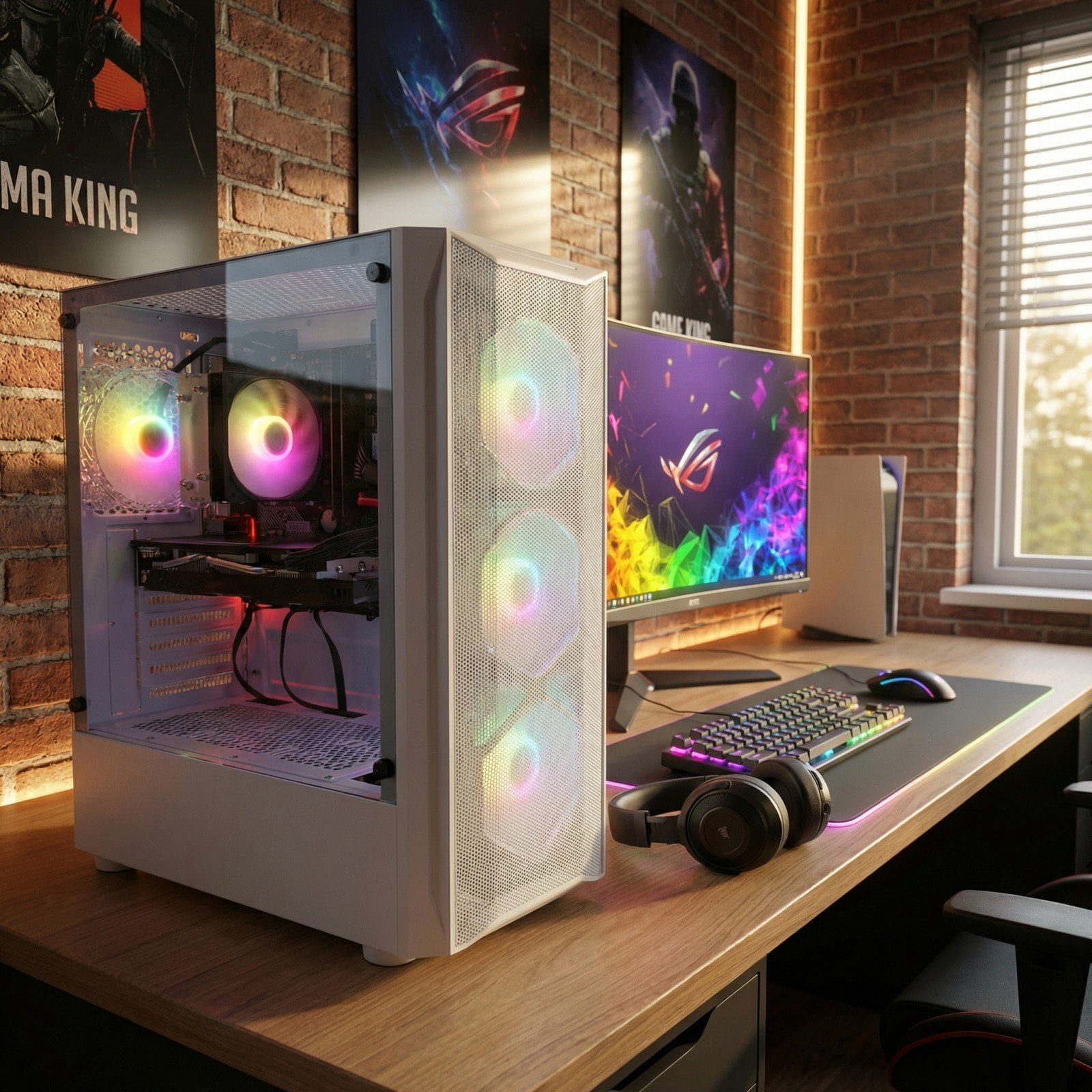 STGAubron Gaming Desktop PC, Intel Core I7 up to 3.9G, RX 580 8G, 16G RAM, 1T SSD, WiFi 6, BT 5.0, RGB Fan x4, Win 11 Home