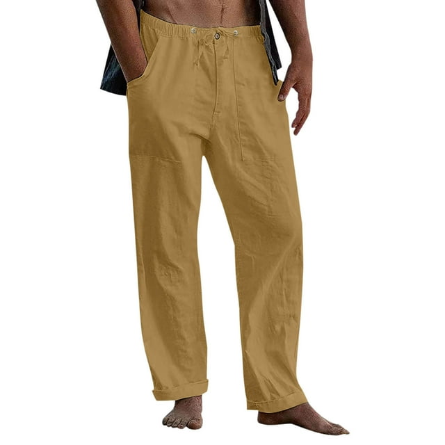 XDZJLR Men's Casual Pants Male Solid Full Length Loose Button Pocket Drawstring Fashion 更多 Trousers