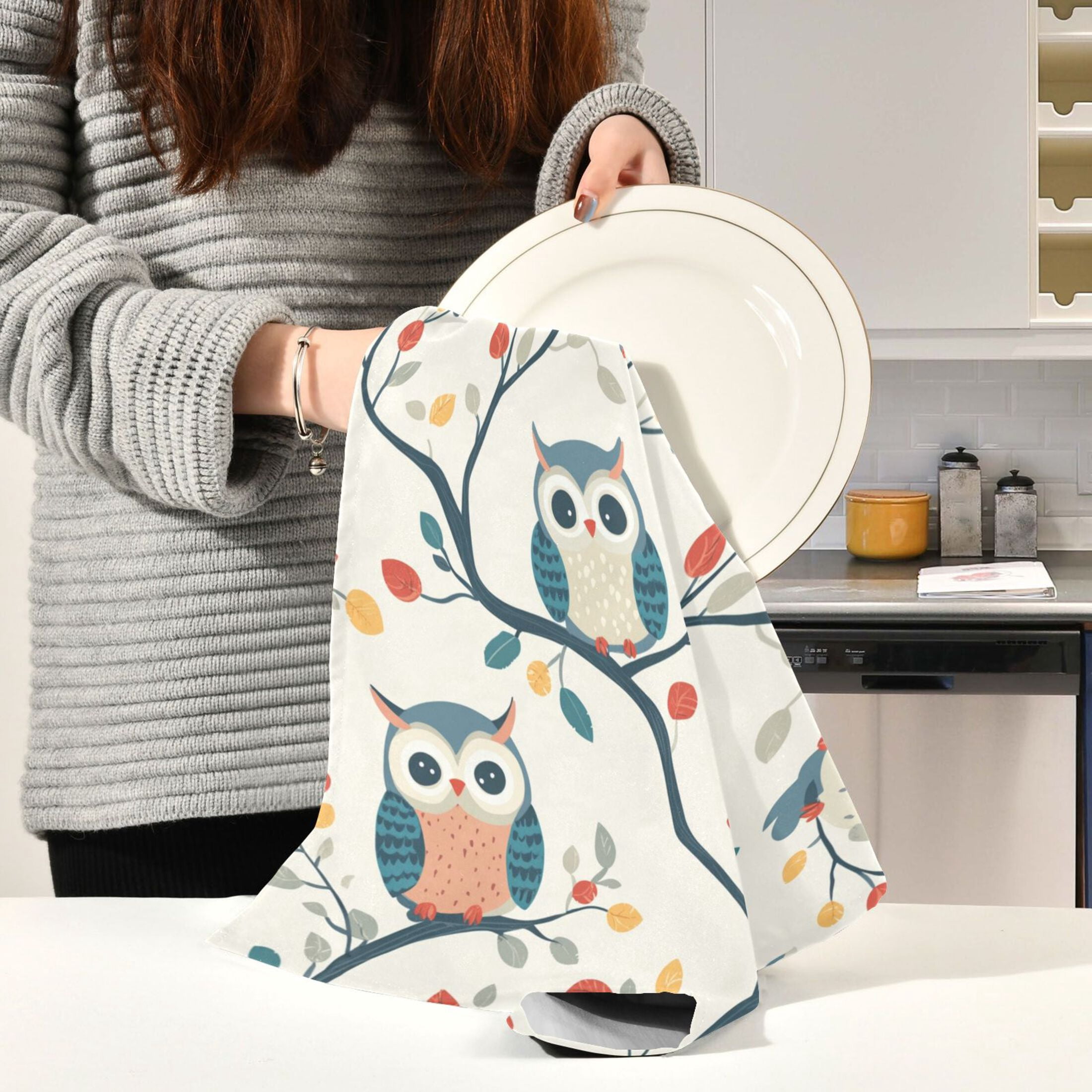 Kitchen Towel 28x18 Inches x6，Plate Towel, Decorative Towel, Napkin, Tea Towel Tea Towels For Kitchen Dish Cloths & Dish Towels Colorful Cartoon Owl