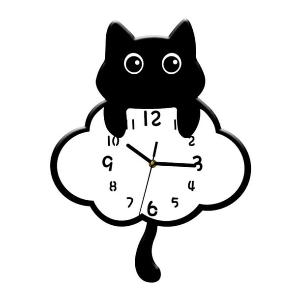 Reloj de pared con diseño de gato, números arábigos negros, analógico, decorativo, movimiento silencioso. Estilo B