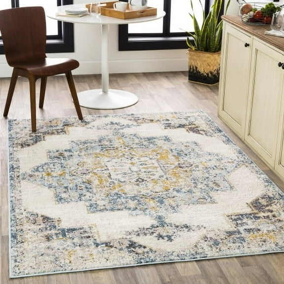 Livabliss Area Rugs for Living Room, 5x7 Ankara Traditional Ice Blue Rug, Bedroom Dining Room Home Decor Stain Resistant Carpet (5'3" x 7')