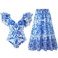 thumbnail image 1 of SDNall Bikini Ajusté Rétro à Imprimé Floral pour Femmes, Maillot de Bain une Pièce Aguichant pour Femmes avec Robe, 1 of 9