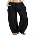 thumbnail image 1 of Women‘s Casual Linen Plus Size High Waisted Loose Fit Pants Drawstring Closure Gothic Trousers, 1 of 5