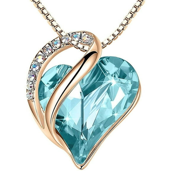 Rose Gold Plated Topaz Blue Women's Infinity Crystal Heart Pendant CZ Stones