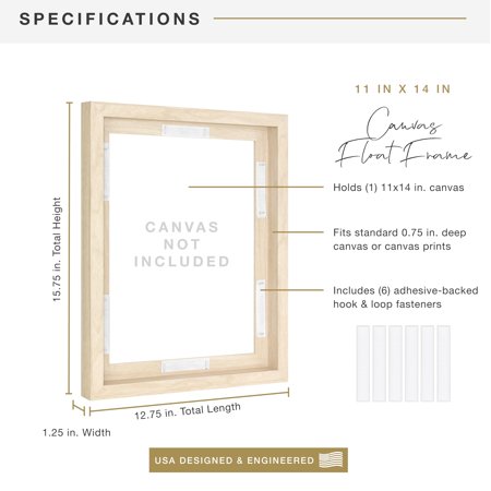 MCS Canvas Float Frames 16x20 Frame, Black Frame for Finished Canvases, Vertical & Horizontal Wall Hanging Large Frame with Adhesive for Canvas Paintings (1-Pack)