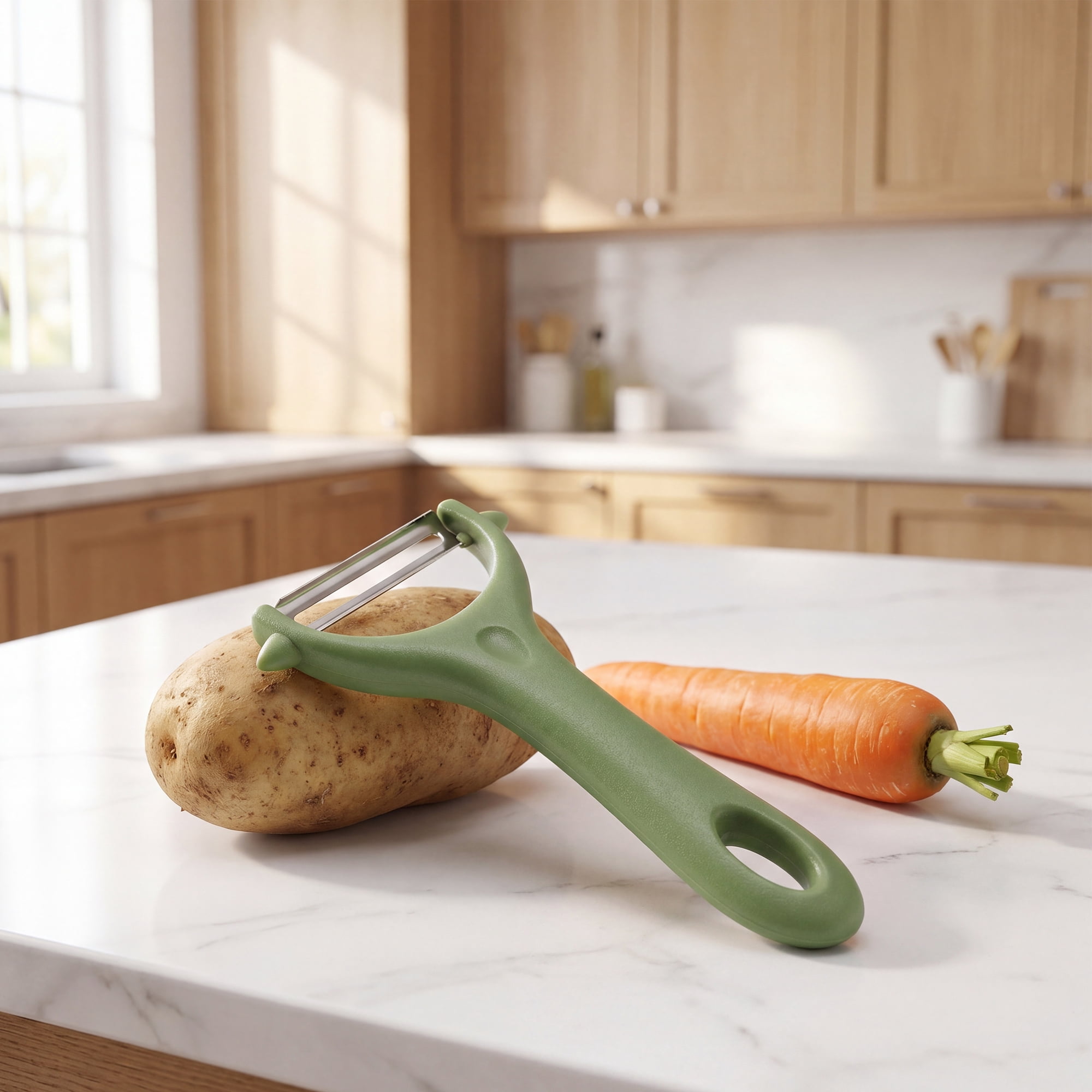 Unique Bargains Plastic Fruit and Potato Peeler with Ergonomic Handle Olive 5.8x3x1 inch