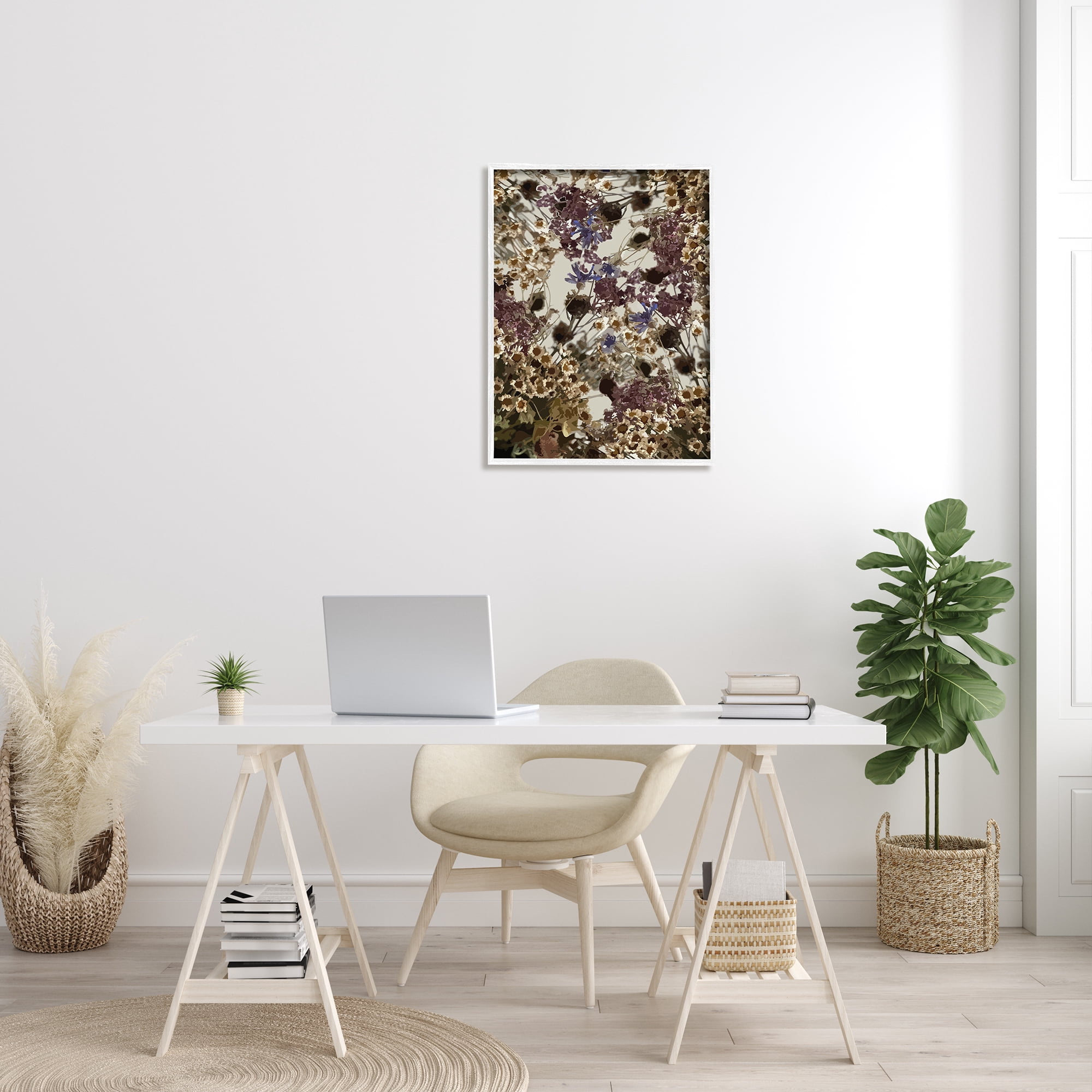 Stupell Industries Darkened Wildflower Cluster Group of Tuscan Florals Graphic Art White Framed Art Print Wall Art, 24x30, by Hannah Heemsbergen