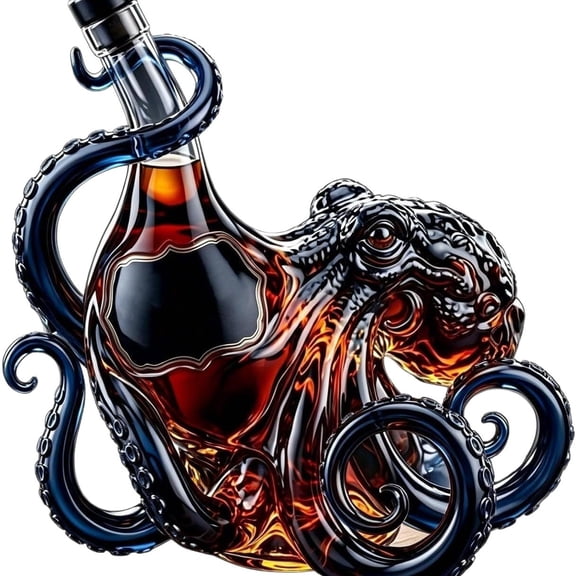Octopus Glass Decanter – Handcrafted Borosilicate Glass With Cork Stopper, Nautical Decor For Home Bar, Unique Gift For Men(RL)