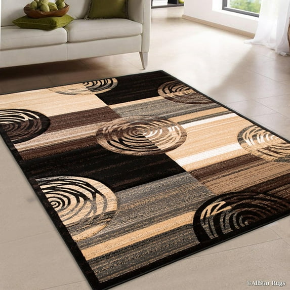 Allstar Black Hand Carved Indian Contemporary Circles Area Rug (5' 2" x 7' 2")