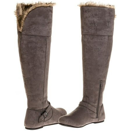 Sara Z Ladies Over The Knee Microsuede Fur Lined Boot (Grey), Size (Best Over The Knee Boots 2019)