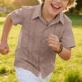 thumbnail image 5 of Dagugfen Cotton Linen Button down Shirts for Teen Boy Short Sleeve Collared Neck Lightweight Breathable Summer Casual Shirts 5-15 Years, 5 of 8