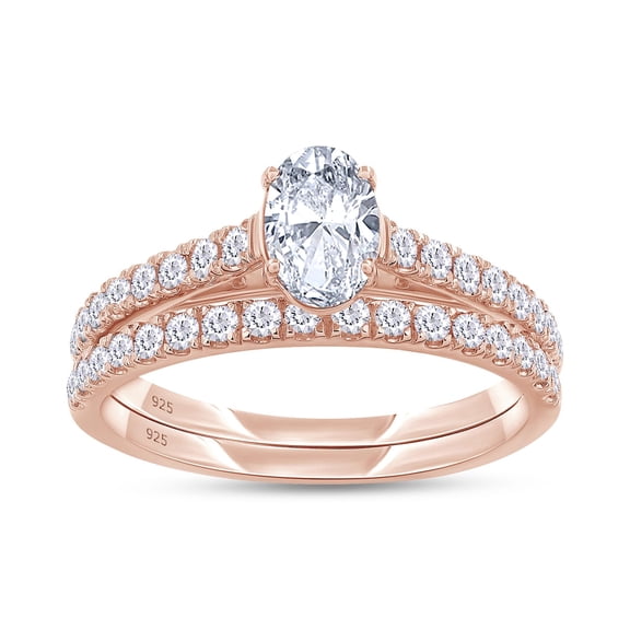 AFFY Bridal Ring Set For Women, 0.85 Carat 6X4MM Oval & Round Lab Grown Diamond Solitaire Engagement Wedding Rings Set In 14K Rose Gold Over Sterling Silver Jewelry Gifts For Her (0.85 Cttw)-10