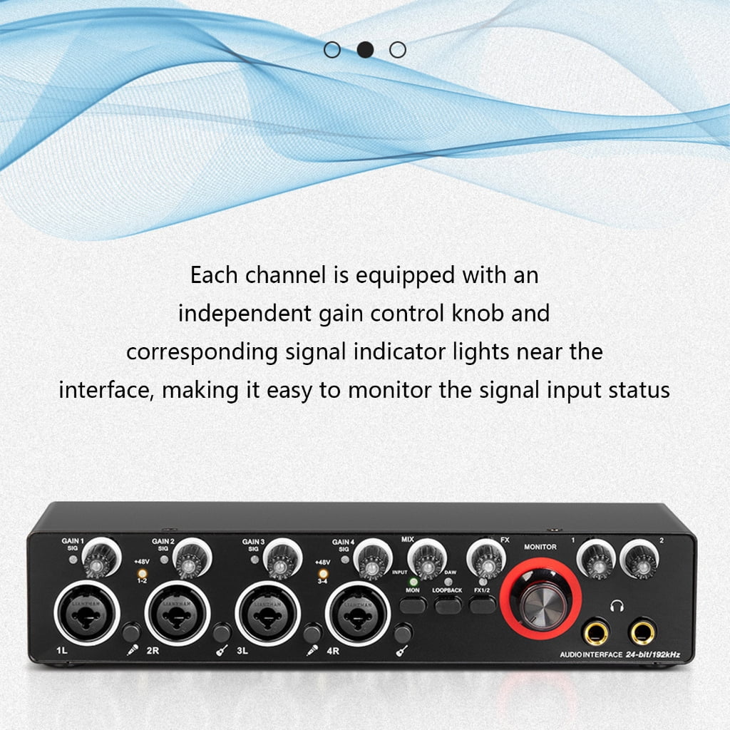 JZROCKER Four Channels Audio Interface Sound Card for Studio Recording Audio Mixer