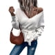 thumbnail image 1 of Suéter de manga larga con cuello en V para mujer, suéter informal de corte bajo con cintura atada en la espalda, suéter calado en la espalda para mujer, Top blanco XL, 1 of 6