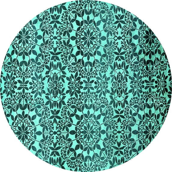 Ahgly Company Machine Washable Indoor Round Abstract Turquoise Blue Modern Area Rugs, 6' Round