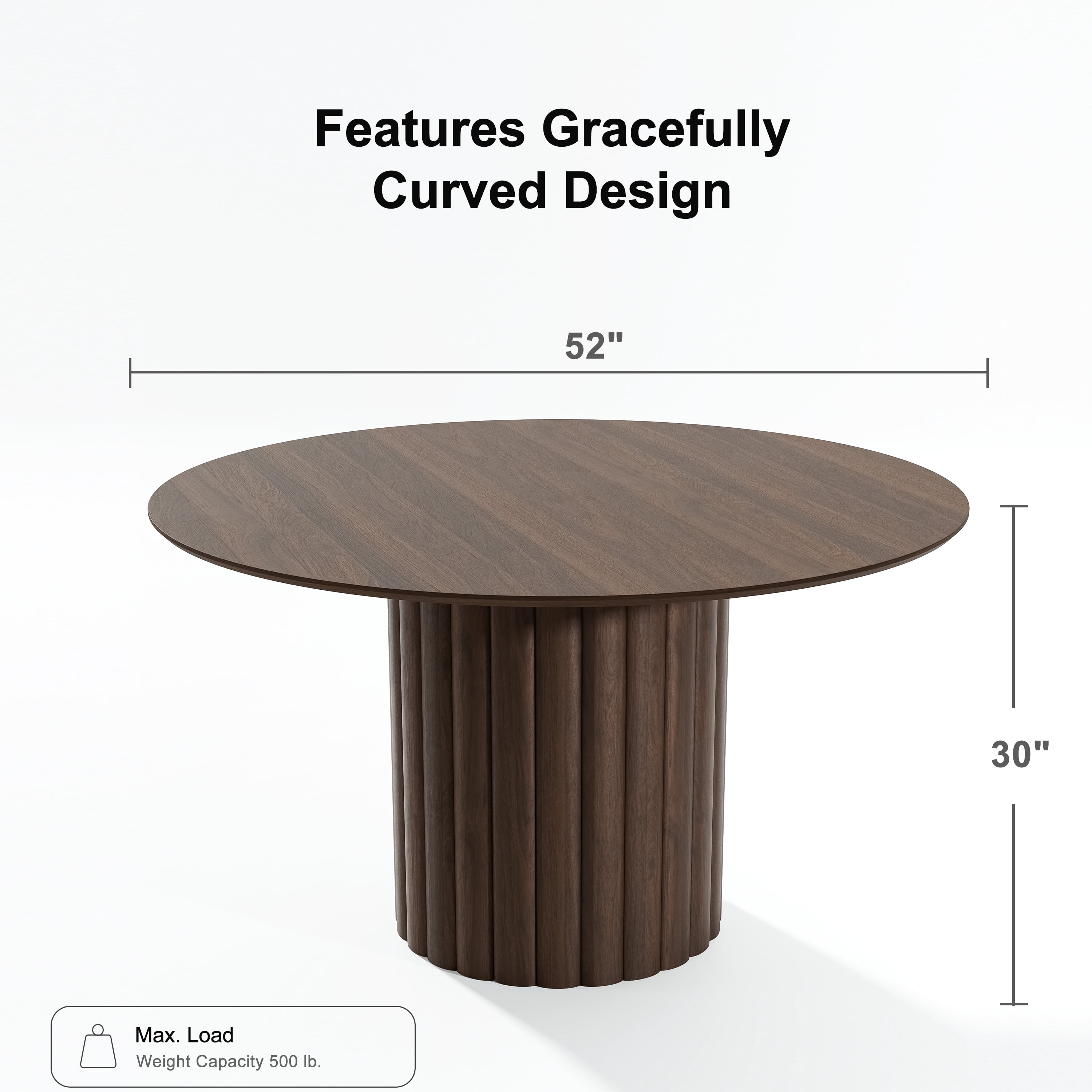 52 in. Soild Wood Walnut Dining Table Round Kitchen Table