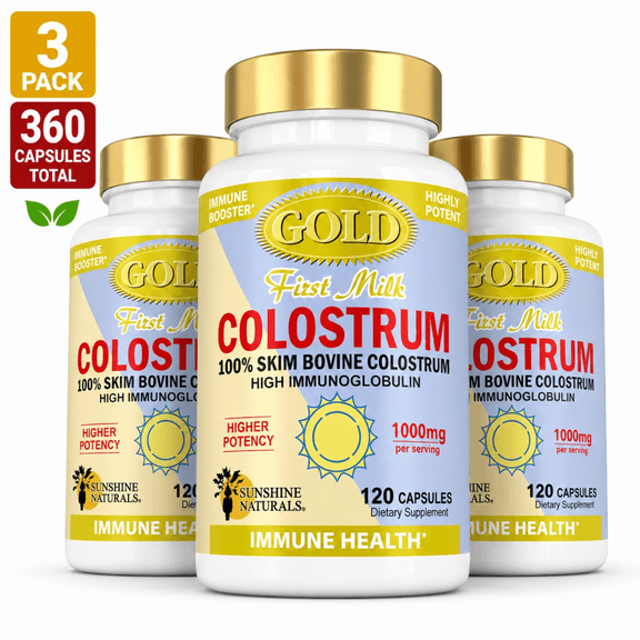 Sunshine Naturals Colostrum Gold Dietary Supplement 3 Pack, 360 Capsules